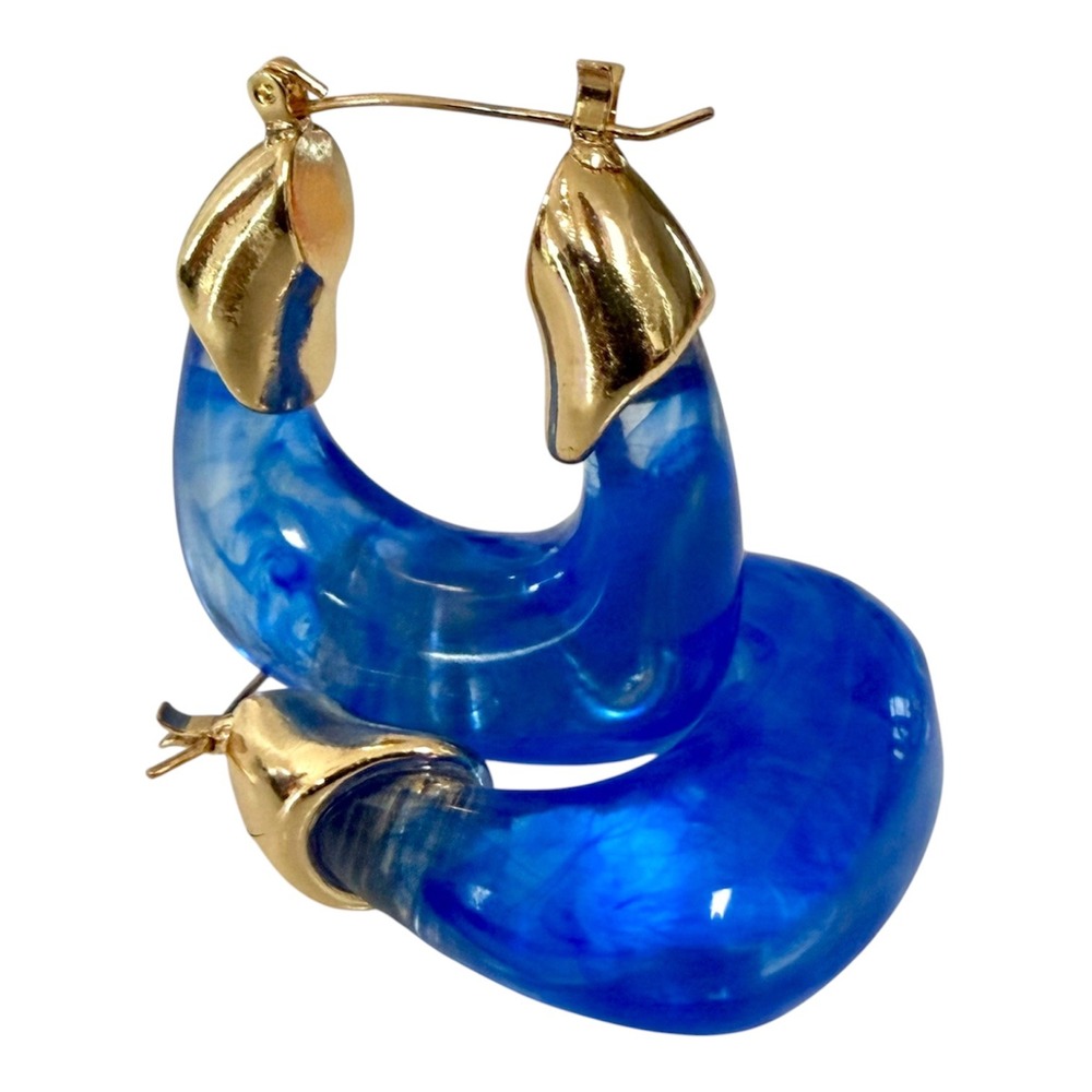 Blue Resin Acrylic Gold Tone Hoops Hinge Closure